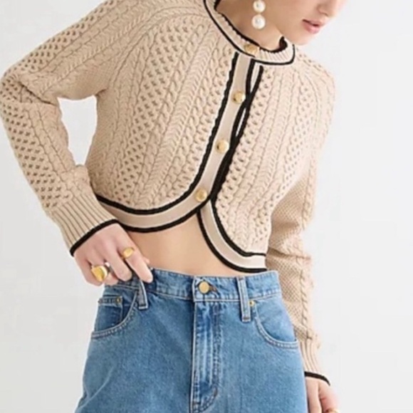 Fate Sweaters - Fate taupe and Black Cable Knit Cardigan